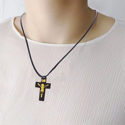 Easter Theme SUNNYCLUE Printed Wooden Pendants, Crucifix Cross, Dyed