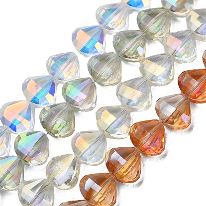 Electroplate Transparent Glass Beads Strands, Faceted, Teardrop