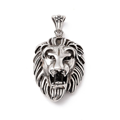 Tibetan Style 304 Stainless Steel Pendants, Lion