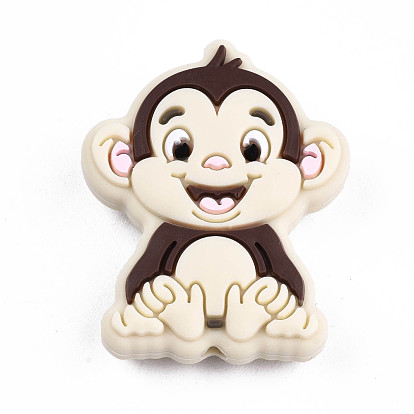 Food Grade Eco-Friendly Silicone Beads, Chewing Beads For Teethers, DIY Nursing Necklaces Making, Monkey