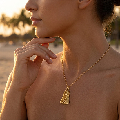 304 Stainless Steel Textured Bell Pendant Necklaces for Women
