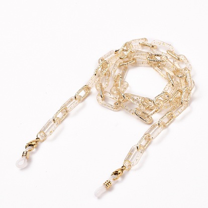 Eyeglasses Chains, Neck Strap for Eyeglasses, with Transparent Acrylic & Aluminium Cable Chains, 304 Stainless Steel Lobster Claw Clasps and Rubber Loop Ends