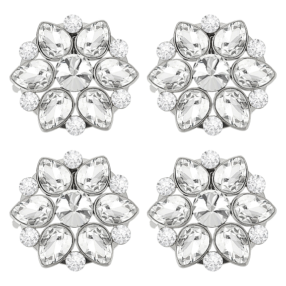 4 шт. цветочный сплав со стеклянными зажимами для обуви со стразами, съемное украшение для обуви, с железными зажимами