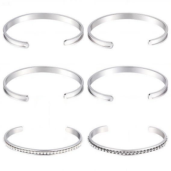 6шт. С-образные 201 браслеты-манжеты из нержавеющей стали с рифленой поверхностью, для гальваники своими руками, инкрустация кожей, изготовление браслета из глины со стразами