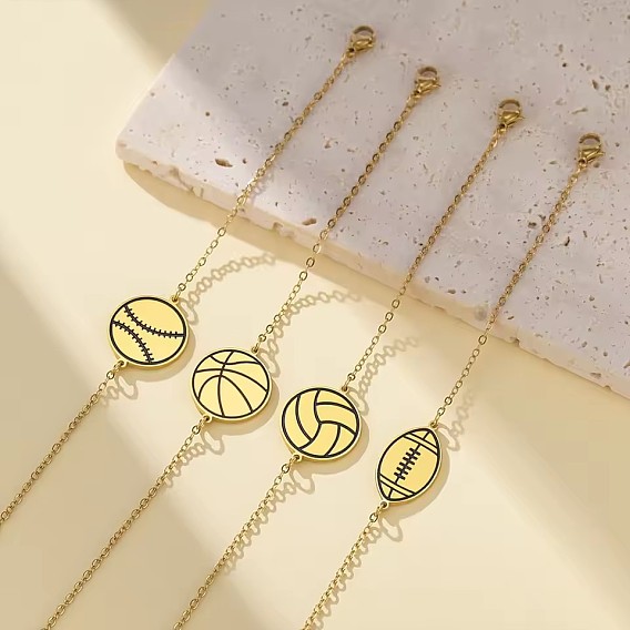 304 Stainless Steel Sport Ball Link Bracelets for Women