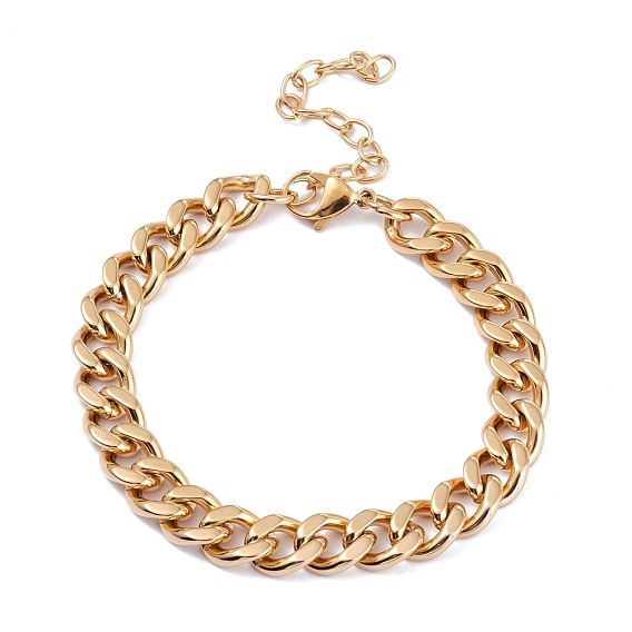 PVD Vacuum Plating 304 Stainless Steel Curb Chains Anklets, with Lobster Claw Clasps