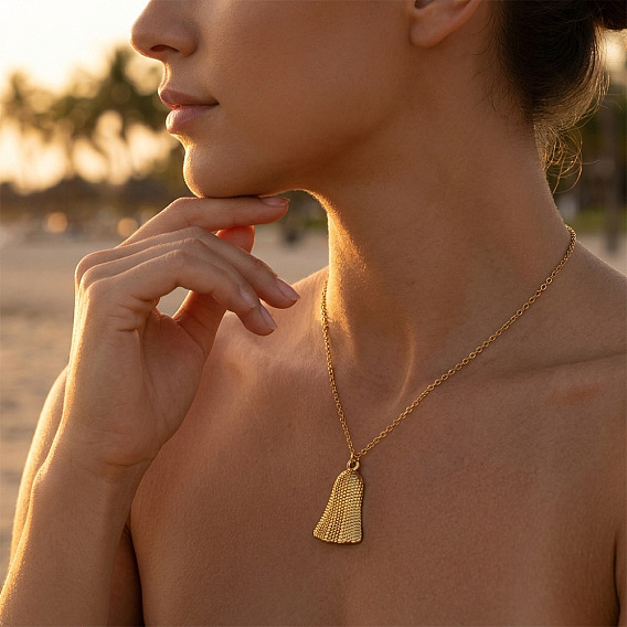 304 Stainless Steel Textured Bell Pendant Necklaces for Women