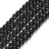 Black Stone Beads Strands, Dyed, Faceted(64 Facets), Round