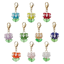 Стеклянные подвески в виде цветов, с 304 из нержавеющей стали Lobster Claw застежками