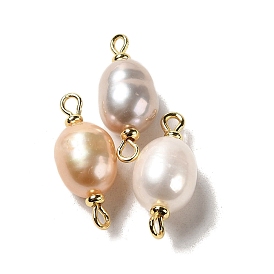 Encantos de conector de perlas naturales, eslabones de patata con bucles dobles de latón chapado en oro real 18k