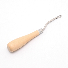 Stainless Steel Bent Latch Hook, with Wood Hand, Crochet Needle Hook Knitting Tool, for Braiding Crochet Sewing