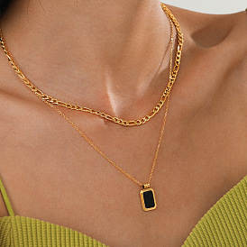 Minimalist Double-layer Square Stainless Steel Necklace for Women with Cuban Chain