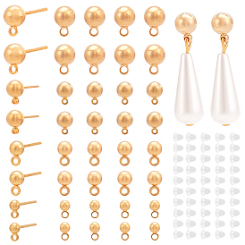 40шт 4 размер стойка покрытие латунь шарик гвоздик серьга штифт, с горизонтальными петлями и пластиковыми гайками 50шт.