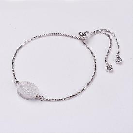 Electroplated Natural Druzy Quartz Crystal Slider Bracelets, Bolo Bracelets, with Brass Chains