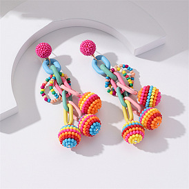 Candy-colored Plum Blossom Earrings with Beach-style Pendant and Beaded Fashionable Jewelry