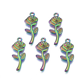 Ion Plating(IP) 304 Stainless Steel Pendants, Cadmium Free & Nickel Free & Lead Free, Rose Flower, for Valentine's Day