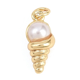 Латунные подвески, с акриловой имитация жемчуга, подвески в форме раковины, долговечный, стойки покрытие, без свинца и без кадмия