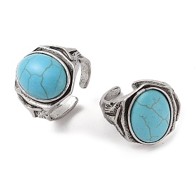 Oval Synthetic Turquoise Cuff Rings, Alloy Wide Open Rings for Women, Cadmium Free & Lead Free