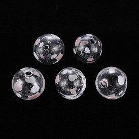 Transparent Handmade Blown Glass Globe Beads, Wave Point Pattern, Round