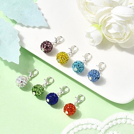 8 шт. круглых подвесных украшений из полимерной глины с пайетками из стразов, с карабин-лобстерами 