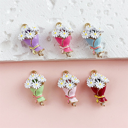 Подвески из эмали и сплава, подвески в виде цветов/букетов, золотые