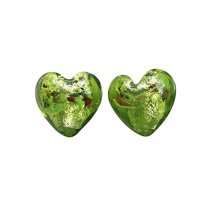 Handmade Lampwork Beads, with Gold/Silver Foil, Heart