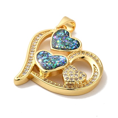 Rack Plating Brass Micro Pave Cubic Zirconia with Synthetic Opal Pendants, with Jump Ring, Lead Free & Cadmium Free, Long-Lasting Plated, Heart