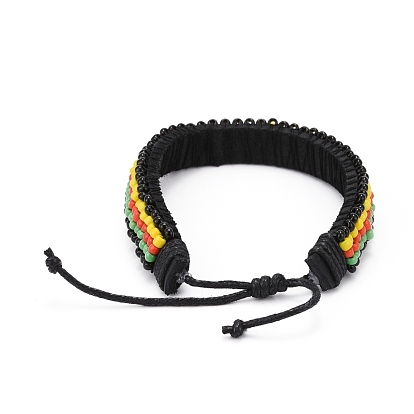 Adjustable Seed Bead Braided Beaded Bracelets for Men Women, Leather Cord Rasta Bracelet