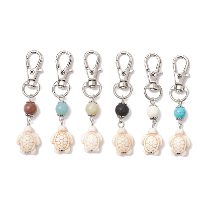 Подвеска с черепахой и круглыми бусинами из синтетической бирюзы, для украшения брелока для рюкзака, с поворотной застежкой из цинкового сплава