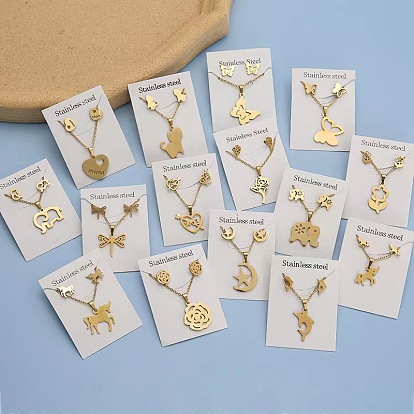 201 комплекты из ожерелий и серег-гвоздиков из нержавеющей стали, золотые