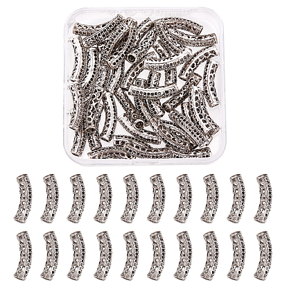SUPERFINDING 40Pcs Brass Hollow Tube Beads, with Rhinestone