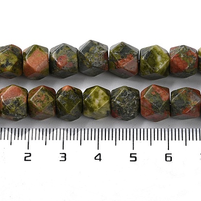 Natural Unakite Star Cut Round Beads Strands, Faceted
