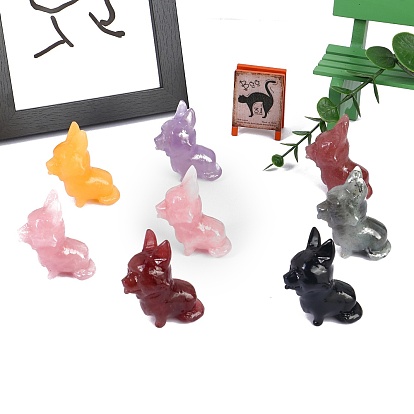 Gemstone Carved Dog Statue, Reiki Stone for Home Office Desktop Feng Shui Decoration