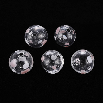 Cuentas de globo de vidrio soplado hechas a mano transparentes, patrón de punto de onda, rondo
