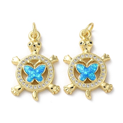 Latón micro pavimenta claro colgantes de circonio cúbico, sin plomo y cadmio, con ópalo sintético y anilla, real 18 k chapado en oro, redondo con la mariposa
