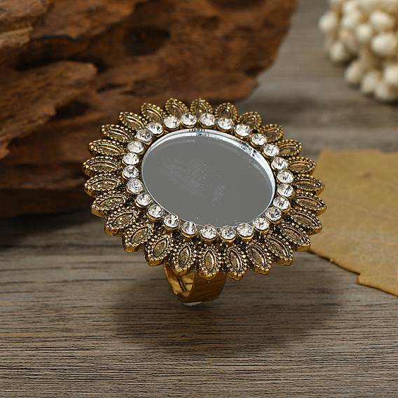 Регулируемые кольца из сплава в стиле ретро с цветочным узором и стразами, винтажные этнические кольца