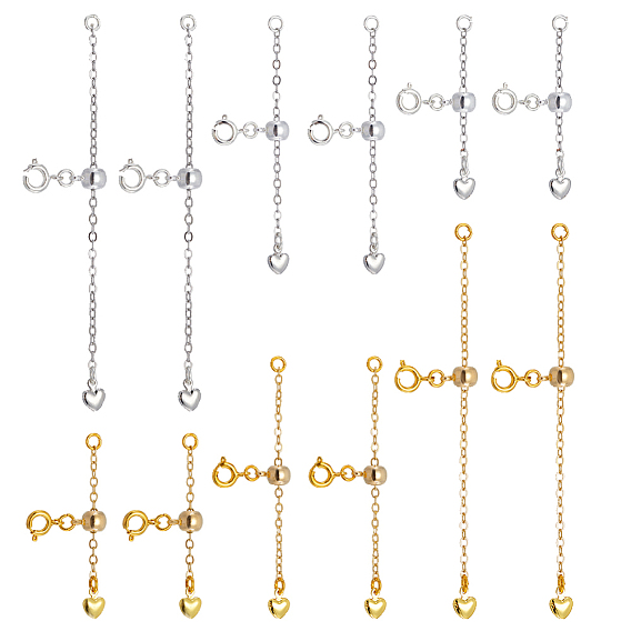 12шт. латунный конец с цепочкой, сердце, с латунными пружинными кольцами-застежками