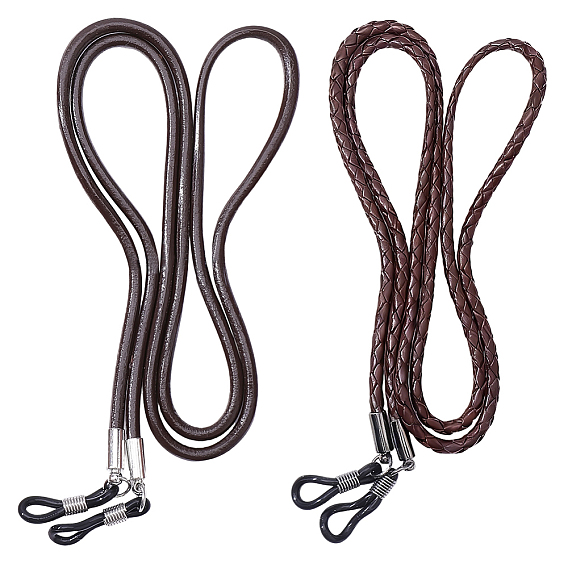 2 piezas 2 estilos de correa de cuello de piel de vaca para gafas, Cordón para gafas con extremos de goma