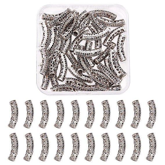 SUPERFINDING 40Pcs Brass Hollow Tube Beads, with Rhinestone