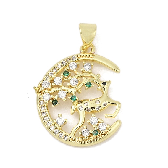 Латунные микро проложить кубического циркония подвески, луна с оленями, без свинца и без кадмия, долговечный, стойки покрытие