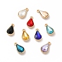 Faceted Glass Rhinestone Pendants, with Golden Zinc Alloy Setting, Teardrop Charm