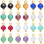 24Pcs 12 Styles Natural Gemstone Birthstone Pendants, Round Charms, with Brass Findings
