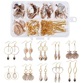 SUNNYCLUE DIY Shell Themed Earring Making Kits, Including Electroplate Shell & Acrylic Pendants, Brass Linking Rings & Earring Hooks, Alloy Links and Glass Pearl Beads