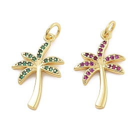 Rack Plating Brass Micro Pave Cubic Zirconia Pendants, Long-Lasting Plated, Lead Free & Cadmium Free, Coconut Tree