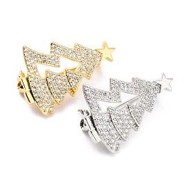 Brass Micro Pave Clear Cubic Zirconia Brooch for Christmas, Long-Lasting Plated, Lead Free & Cadmium Free & Nickel Low, Christmas Tree