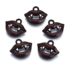 Alloy Enamel Charms, Halloween, Cadmium Free & Lead Free, Lip with Teeth, Gunmetal