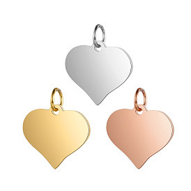 304 Stainless Steel Stamping Blank Tag Charms, with Jump Ring, Manual Polishing, Heart Charm