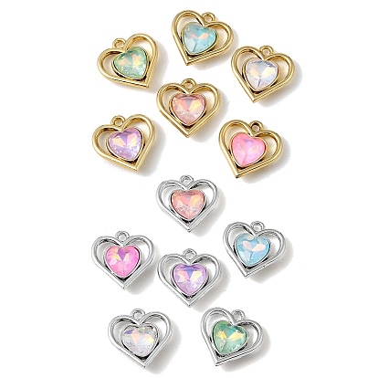 Стеклянные подвески из сплава с ультрафиолетовым покрытием, сердце в сердце очарование, граненые, разноцветные