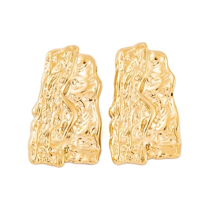 Ion Plating(IP) 304 Stainless Steel Stud Earrings for Women, Textured Trapezoid