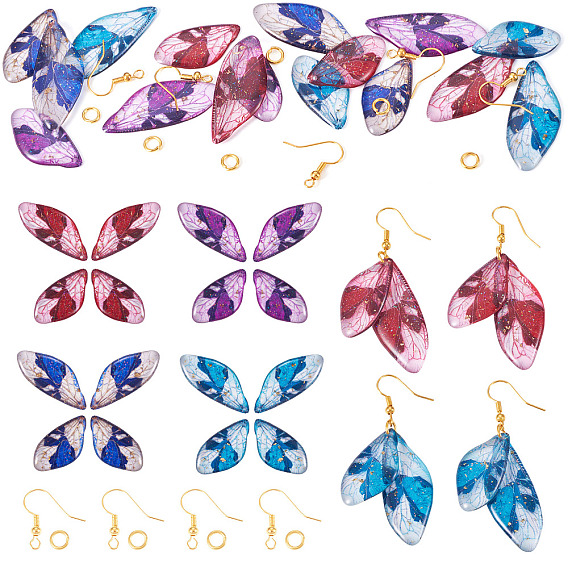 Набор для изготовления серег своими руками, включая подвески из смоляных крыльев бабочки, медные крючки и кольца для сережек